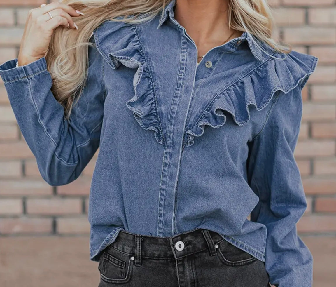 Trinity Denim Ruffled Casual Top
