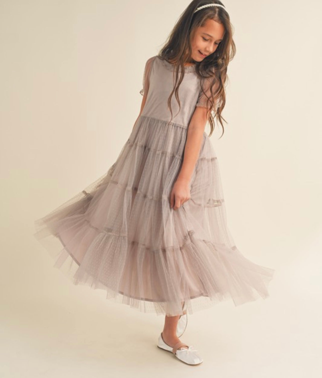 Puff Sleeve Tiered Mesh Midi Dress