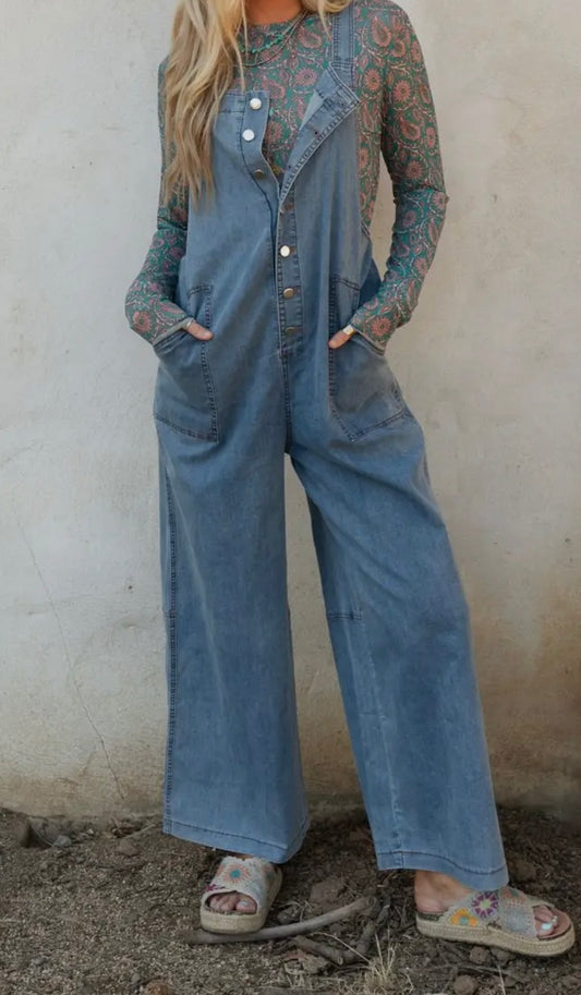 Dock Town Button Up Jumpsuit Denim