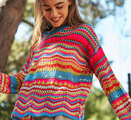 Multi Neon Crochet Sweater