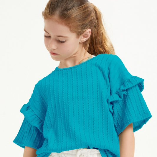 Bright Blue Flair Sleeve Blouse